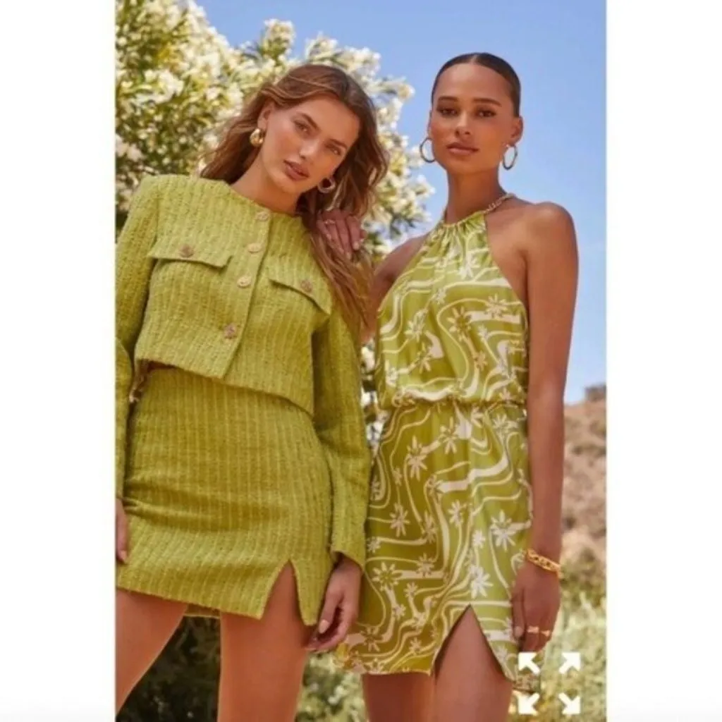 NEW ASTR The Label Quinta Retro Halter Chain Mini Dress M Celery Floral Mabel - Image 3