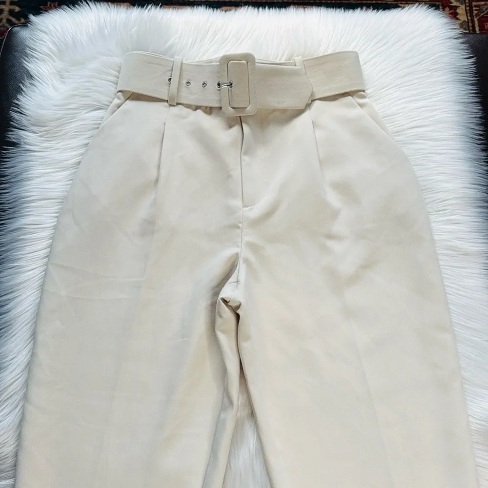 Zara Ecru Belted Trousers - Image 3