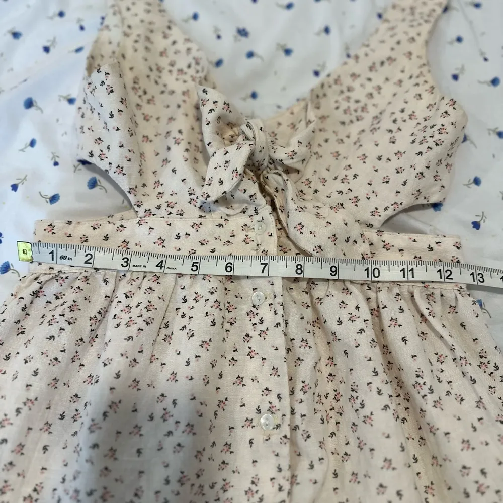 Women’s Sz:2 McGuire Floral Cutout Tie front Boho Cottage Ruffle linen Sun Dress - Image 2