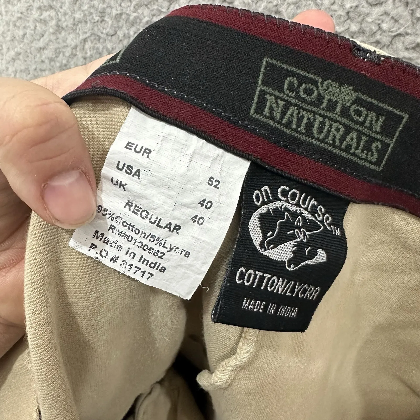 Vintage On Course Equestrian Riding Breeches Pants Beige Knee Patch Horse Cotton Brown Size XL - Image 4