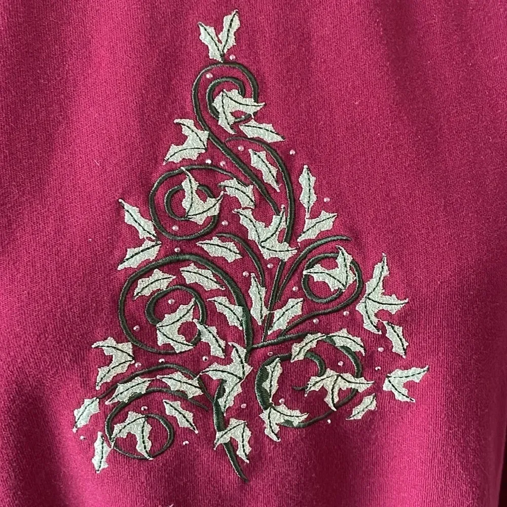Vintage Christmas Tree Sweatshirt Applique 1990s Size Large Purple - Image 2