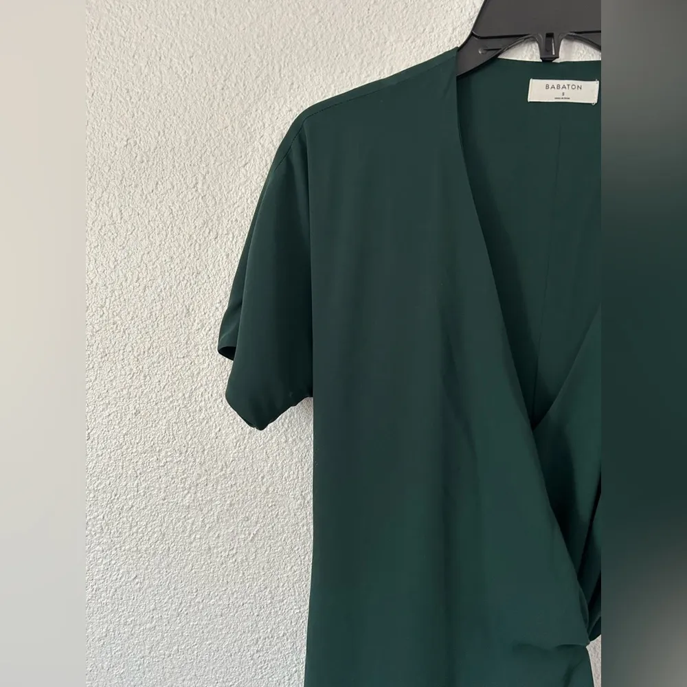 Aritzia BABATON Wallace wrap mini dress in forest green - Image 4