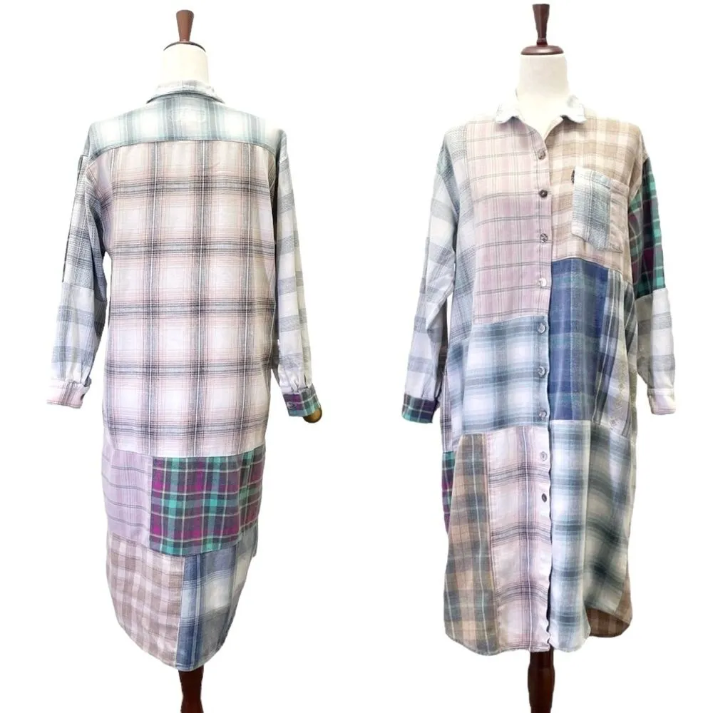Vintage Sundance Pastel Patchwork Plaid Shirt Dress Pink Blue Size Small Boho - Image 11