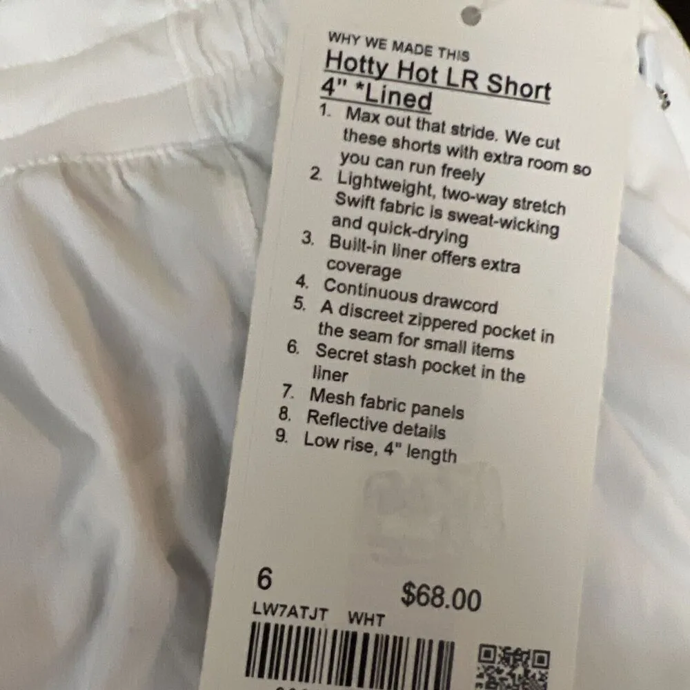 Lululemon Women's Hotty Hot LR Short 4" *Lined Size 6 White New w/tag - Image 2