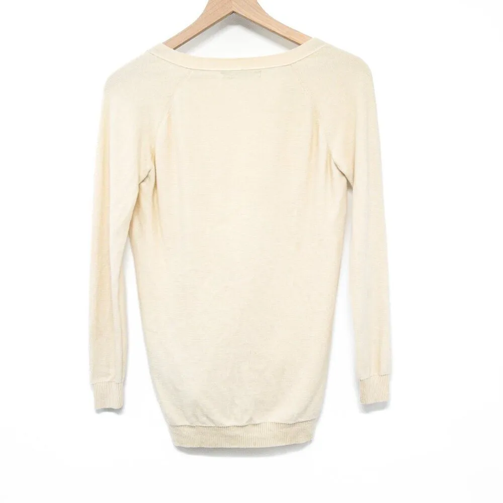 Jenni Kayne Cashmere Silk Blend Lightweight Cream Ivory Cardigan Sweater Top XS - Image 2