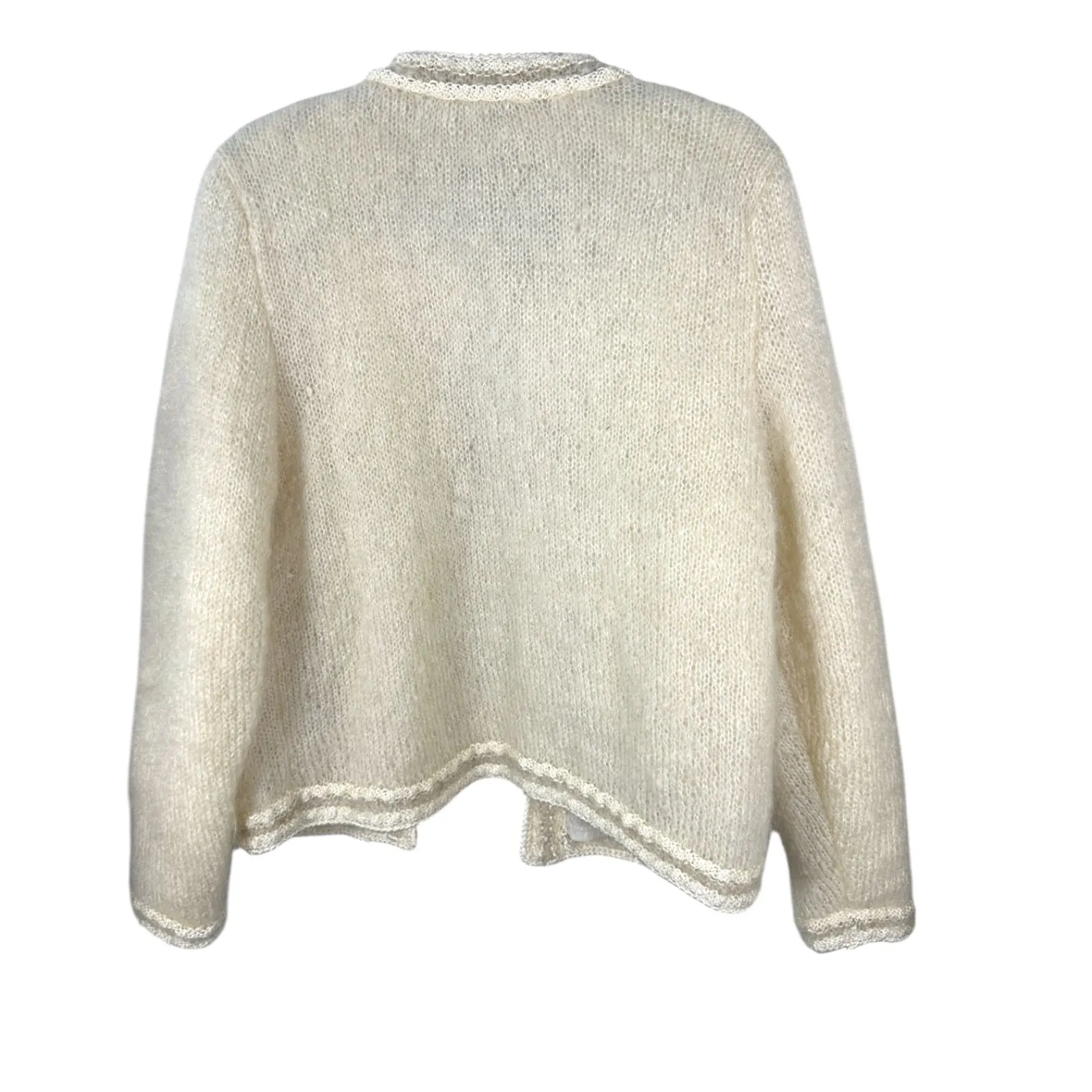 Lynn Williams New Zealand Vintage Mohair Wool Cream Cardigan Pearl Button Large - Image 6