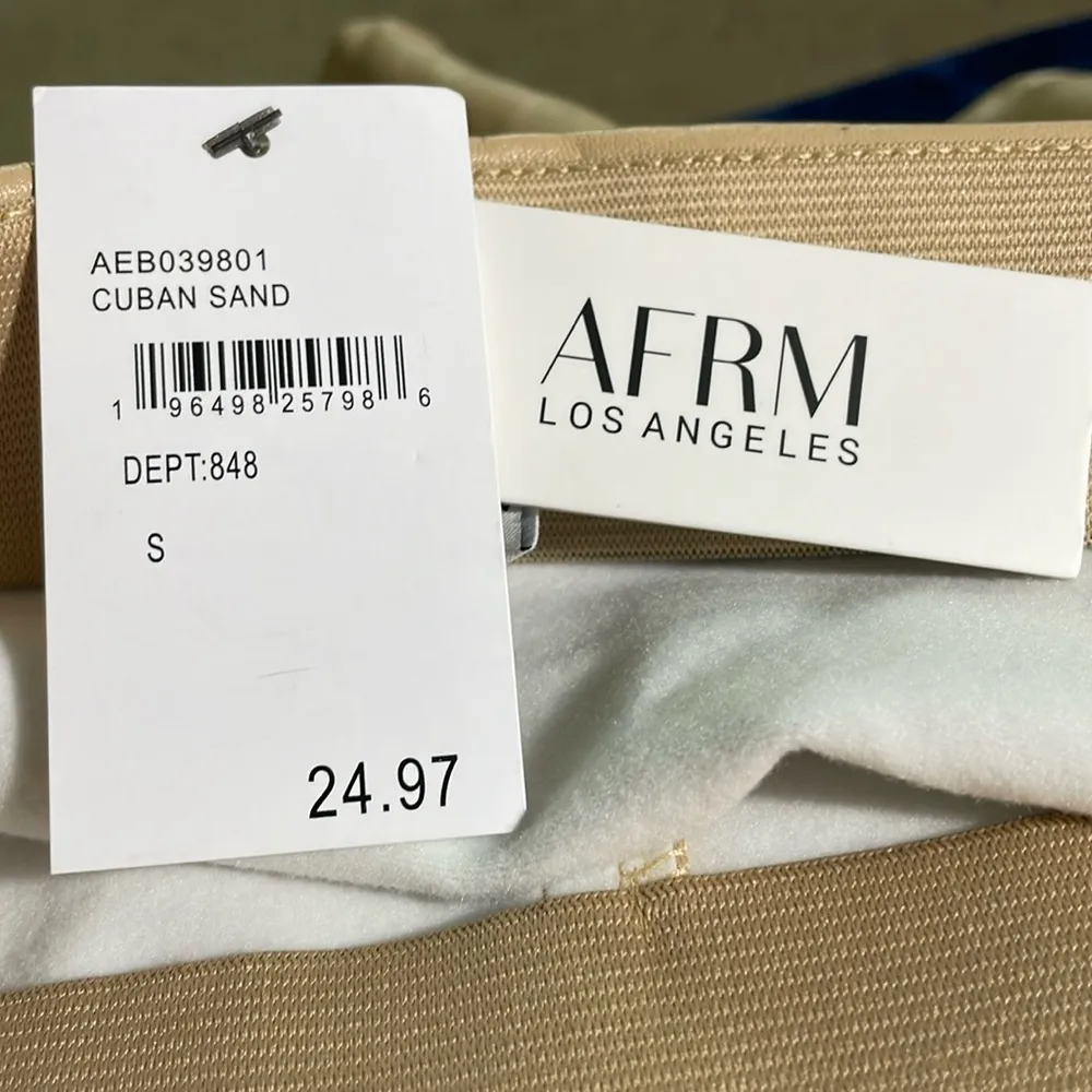 AFRM Los Angeles Bellis Fauz Leather Mini Skirt Front Split Cuban Sand S NWT - Image 5