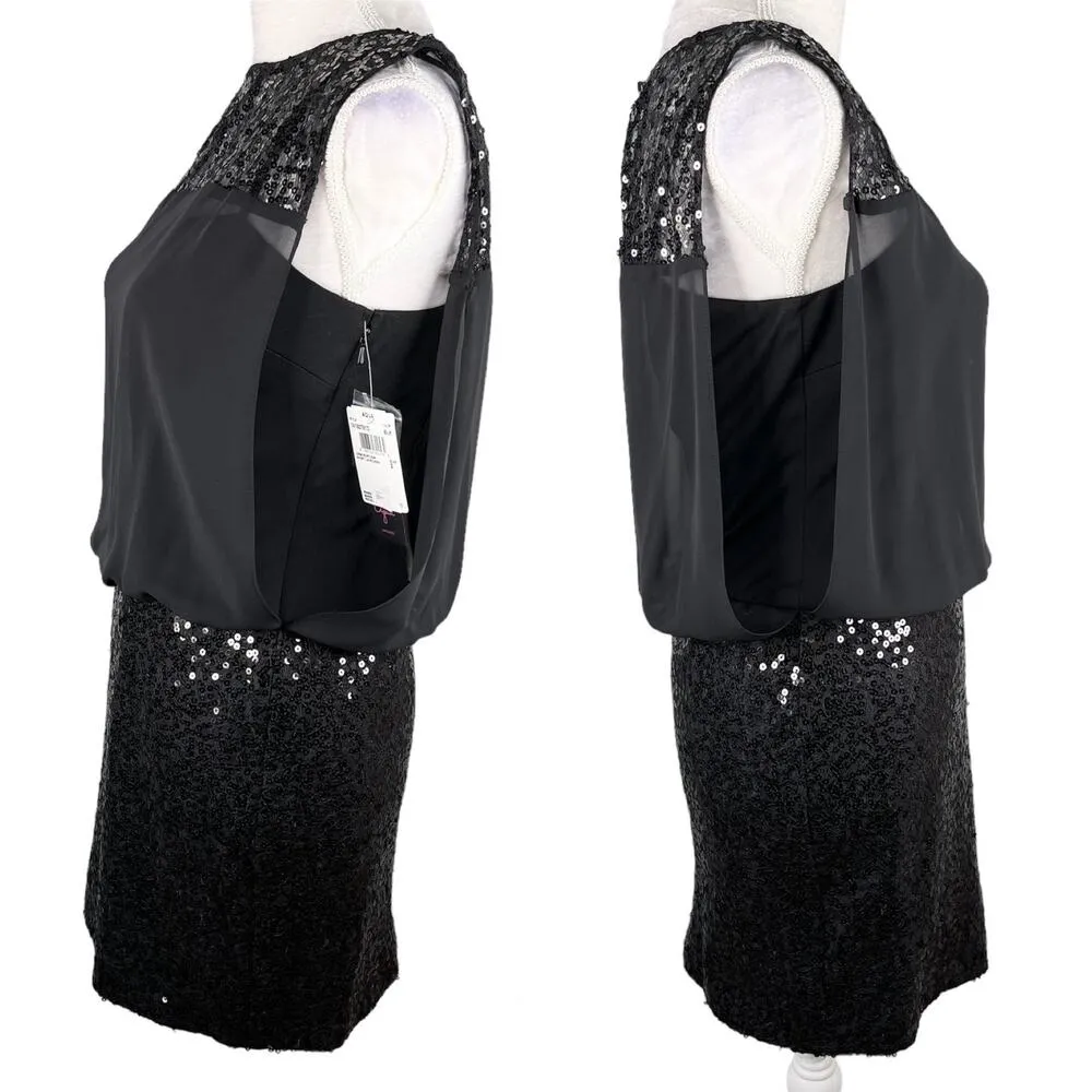 Aqua Dress Black Sequin Keyhole 2 Sleeveless Sheer Overlay New - Image 4