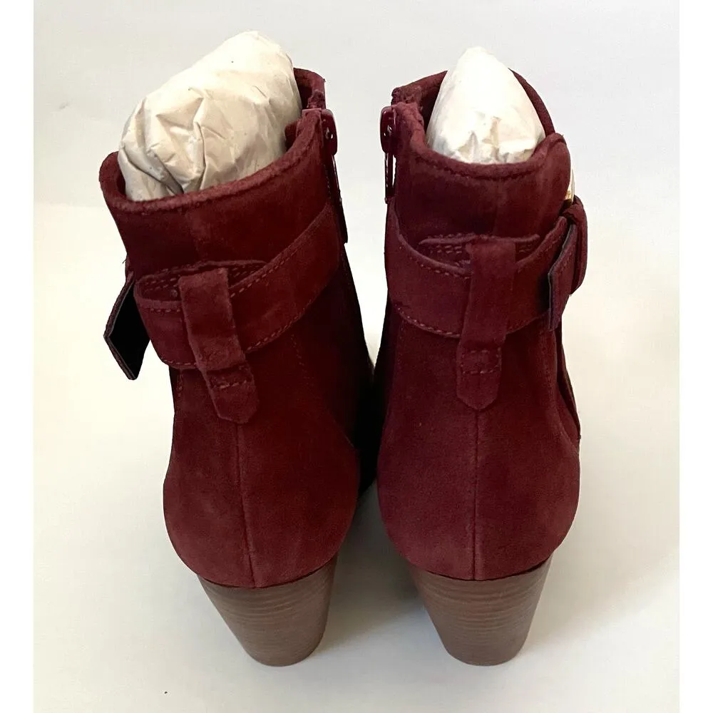 Diba Heeled Genuine Suede Buckle Boots Burgundy Red Size 7 NEW - Image 4