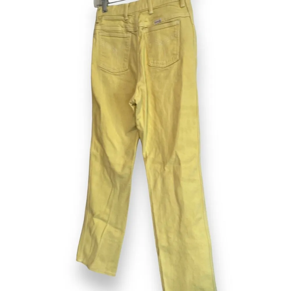 Vinteage 90s Wrangler High Waist Yellow Cotton Denim Straight Leg Jeans 25x28 - Image 4