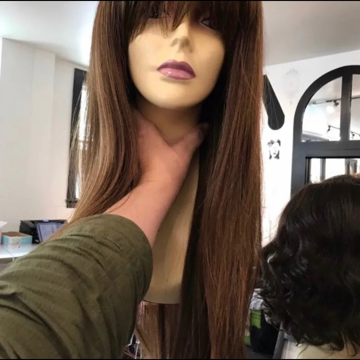 Brown wig bangs warm honey brown 2020 hairstyle - Image 4