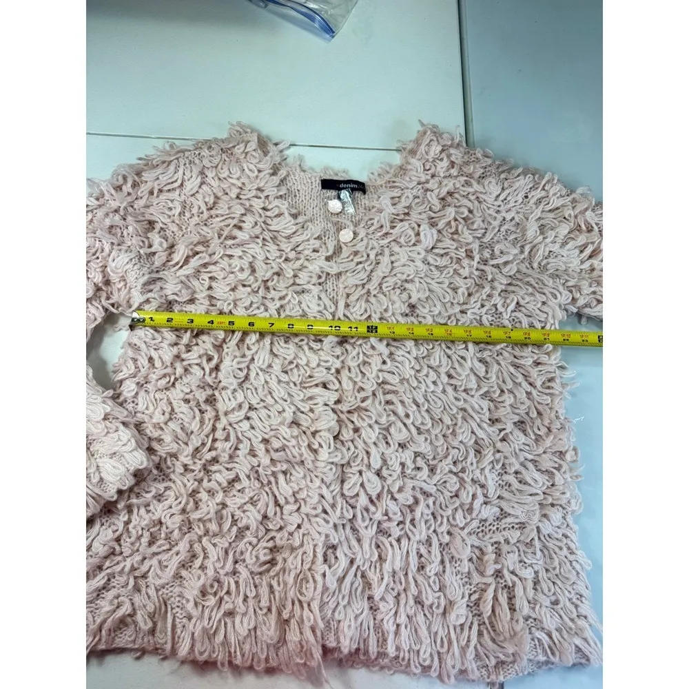 denim24/7 Shaggy Fringe Cardigan Sweater Blush Pink Women's M 14/16 Size M - Image 10