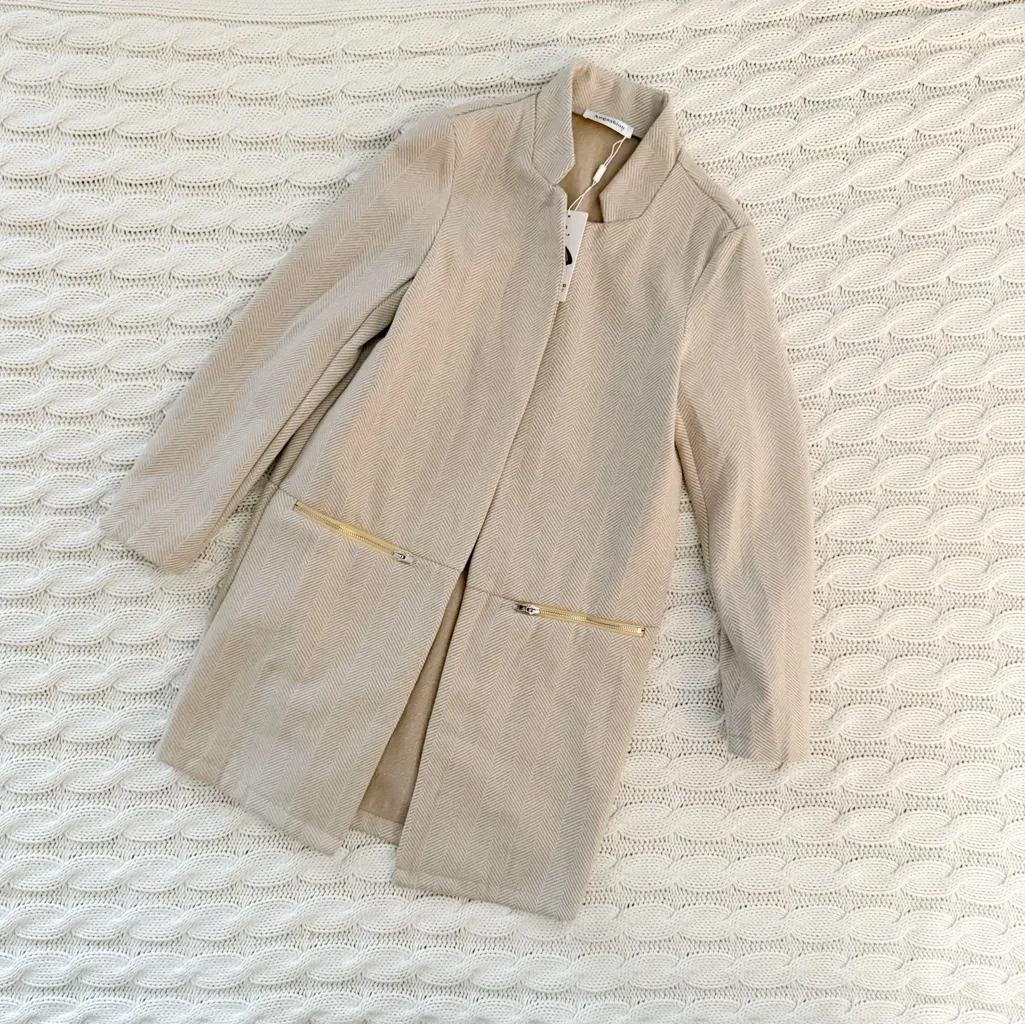 Angashion Women’s Coat, Stand Collar Open Front Overcoat with Zipper Pockets - Image 2