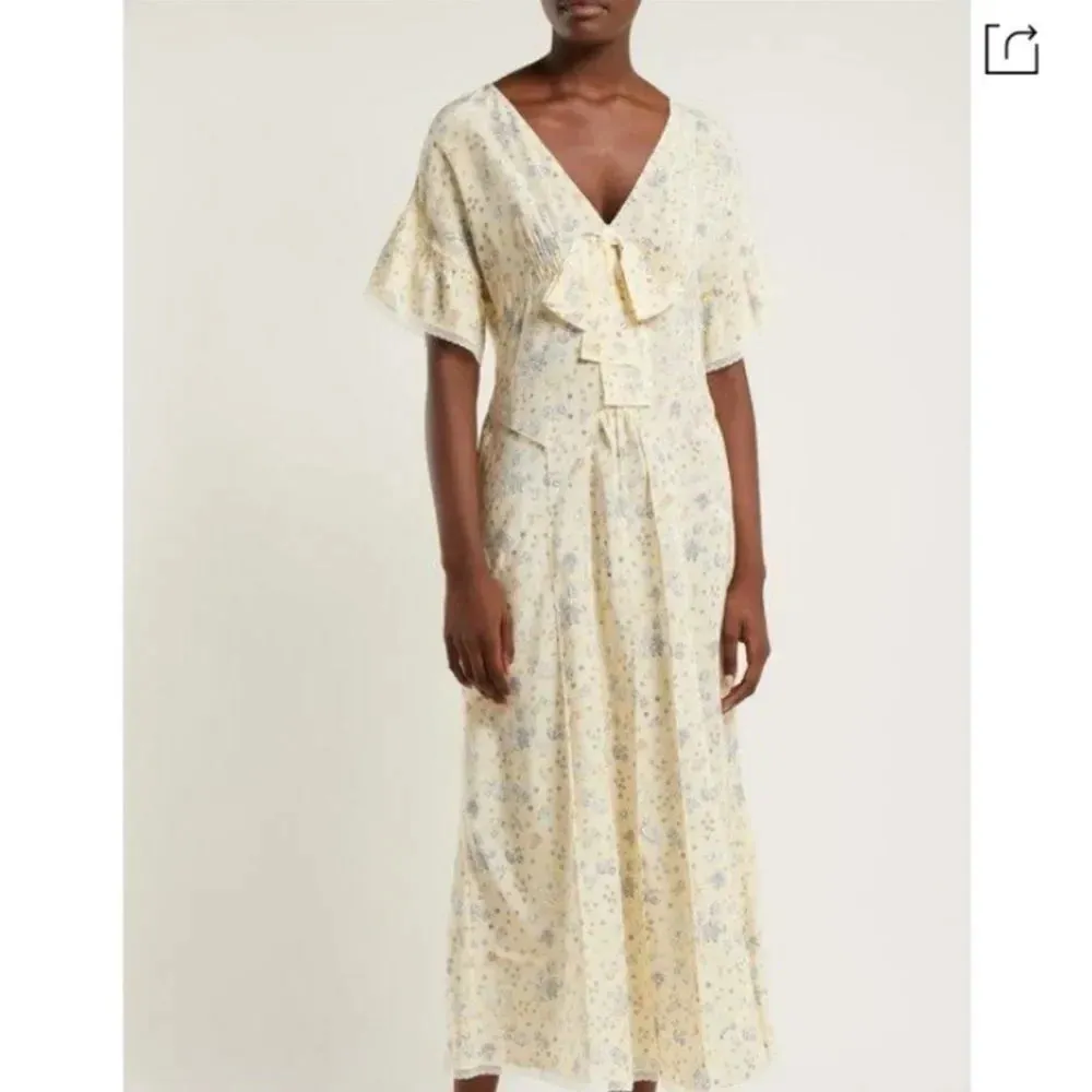 MIUMIU Silk Floral Print Crepe de Chine Maxi Dress in Nude size‎ 42 - Image 2