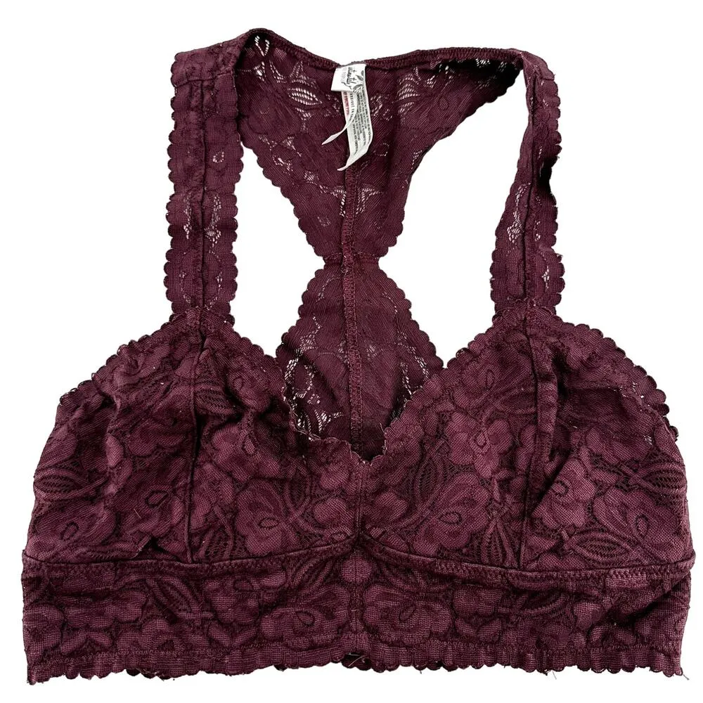 Intimately Free People Racerback Galloon Lace Bralette Floral Mesh Mauve S/P - Image 2