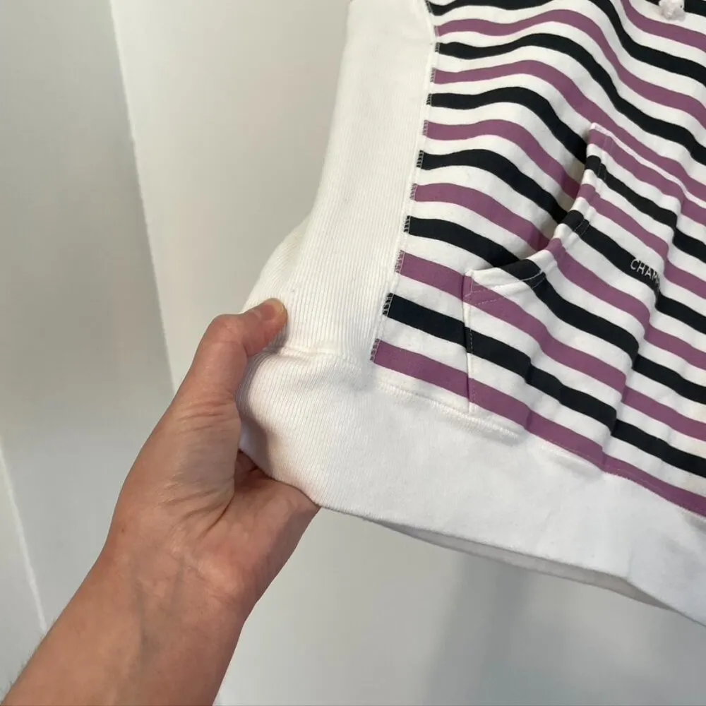 CHAMPION Life Reverse Weave Print Hoodie White Purple Gray Striped Colorblock S - Image 14