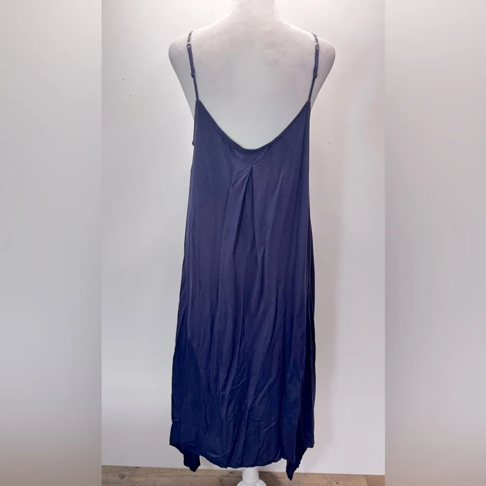 Navy Blue Asymmetric Handkerchief Hem Boho Strap Slip Dress by She + Sky Hippie - Image 2