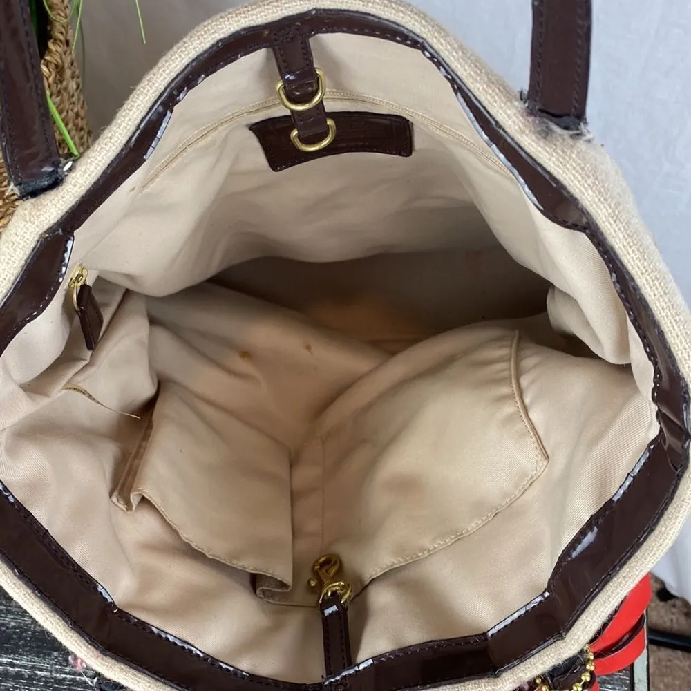 Coach Tan & Brown Wool Blend Striped North South Tote Bag - Image 6