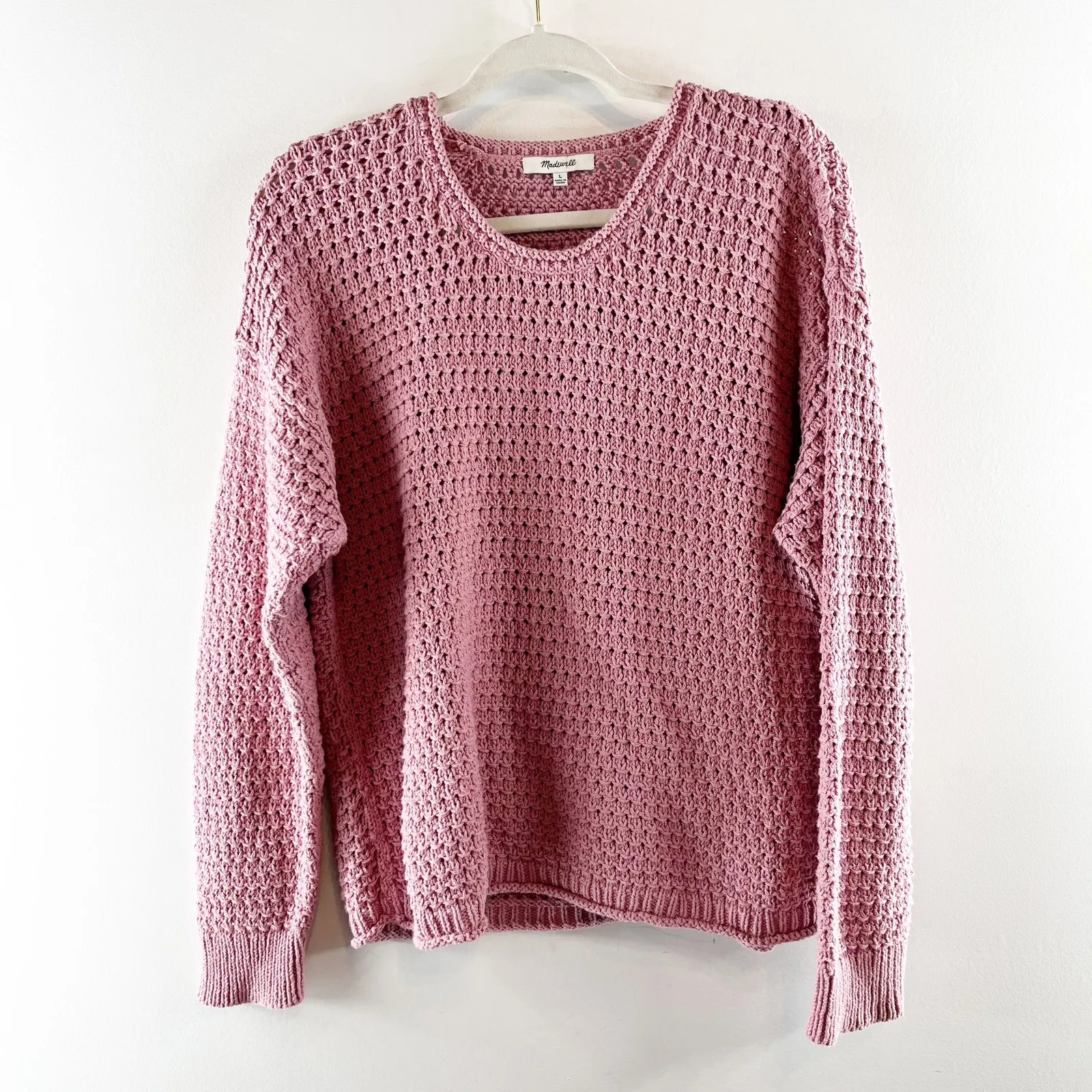 Madewell Open Stitch Austen Crewneck Pullover Sweater Weathered Berry Pink Large - Image 2