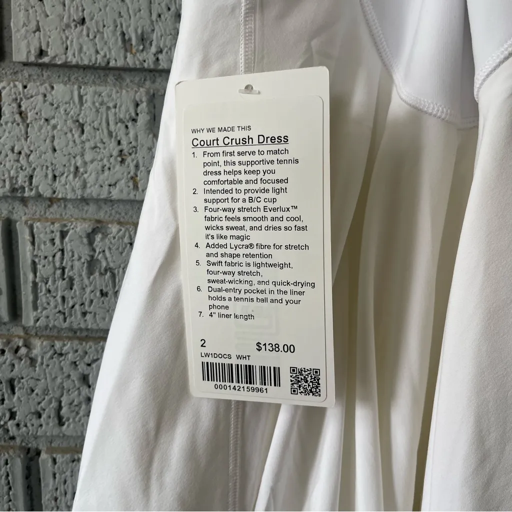 NWT Lululemon Court Crush Dress White Size 2 - Image 7