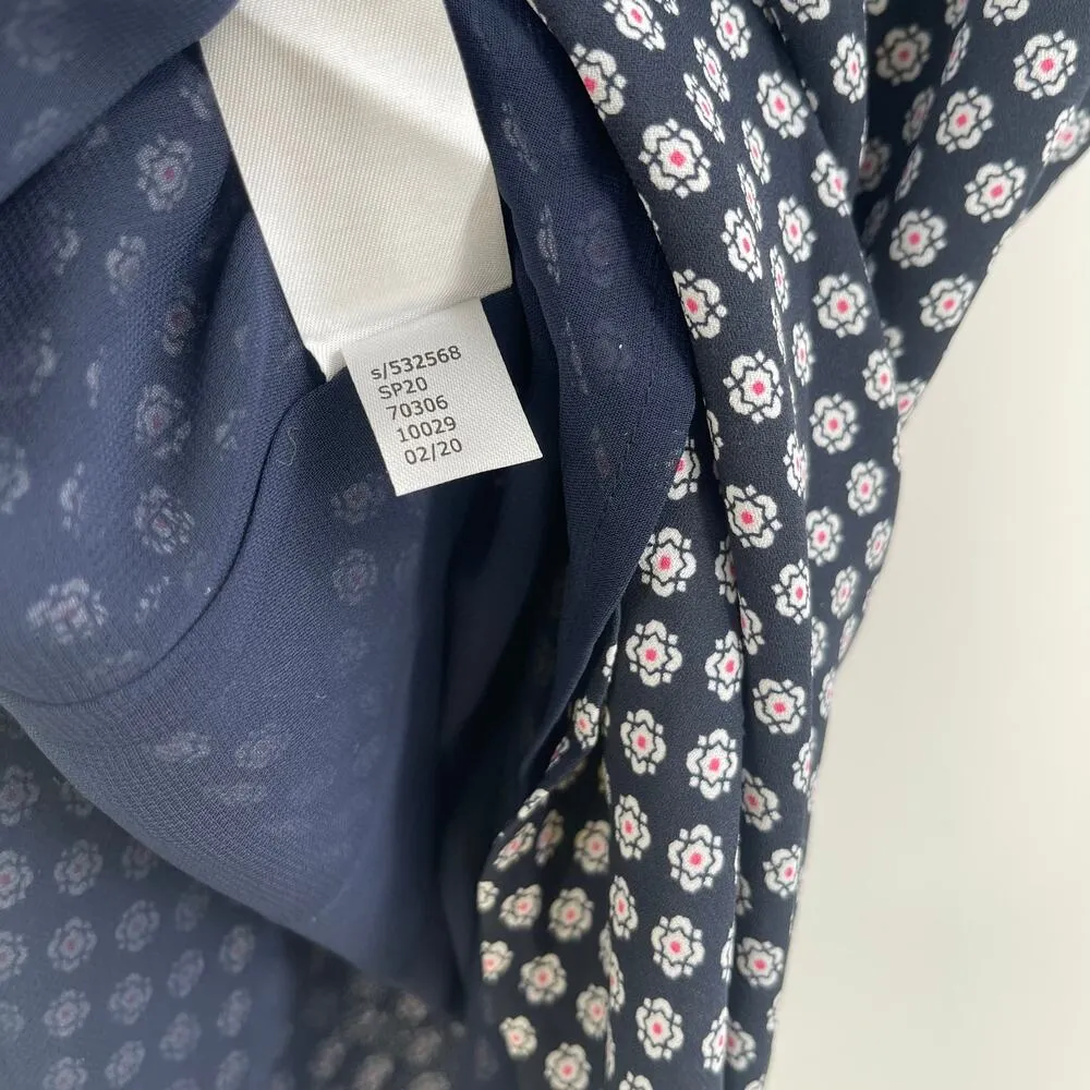 LOFT ANN TAYLOR Tank Blouse Size Small Abstract Floral Detail Navy Boxy Flowy - Image 11