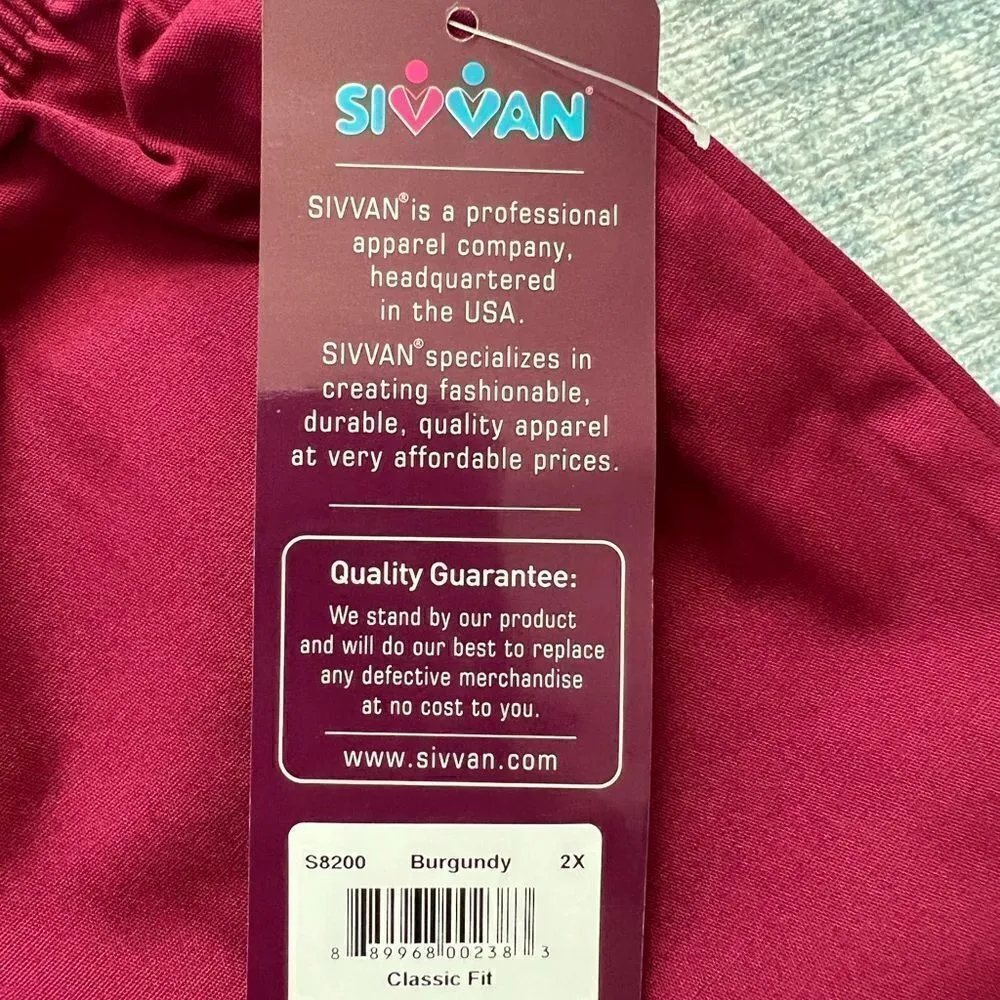 NWT! Sivvan by Adar Unisex Classic Fit Burgundy Scrubs 2XL Red Size 2X - Image 7