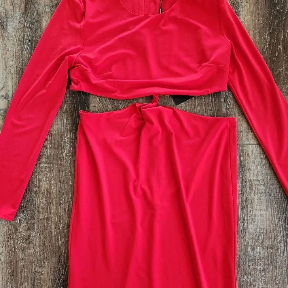 Retrofete Miley Dress Red Maxi Cutout Long Sleeve Size XL NWT Long Sleeve - Image 6