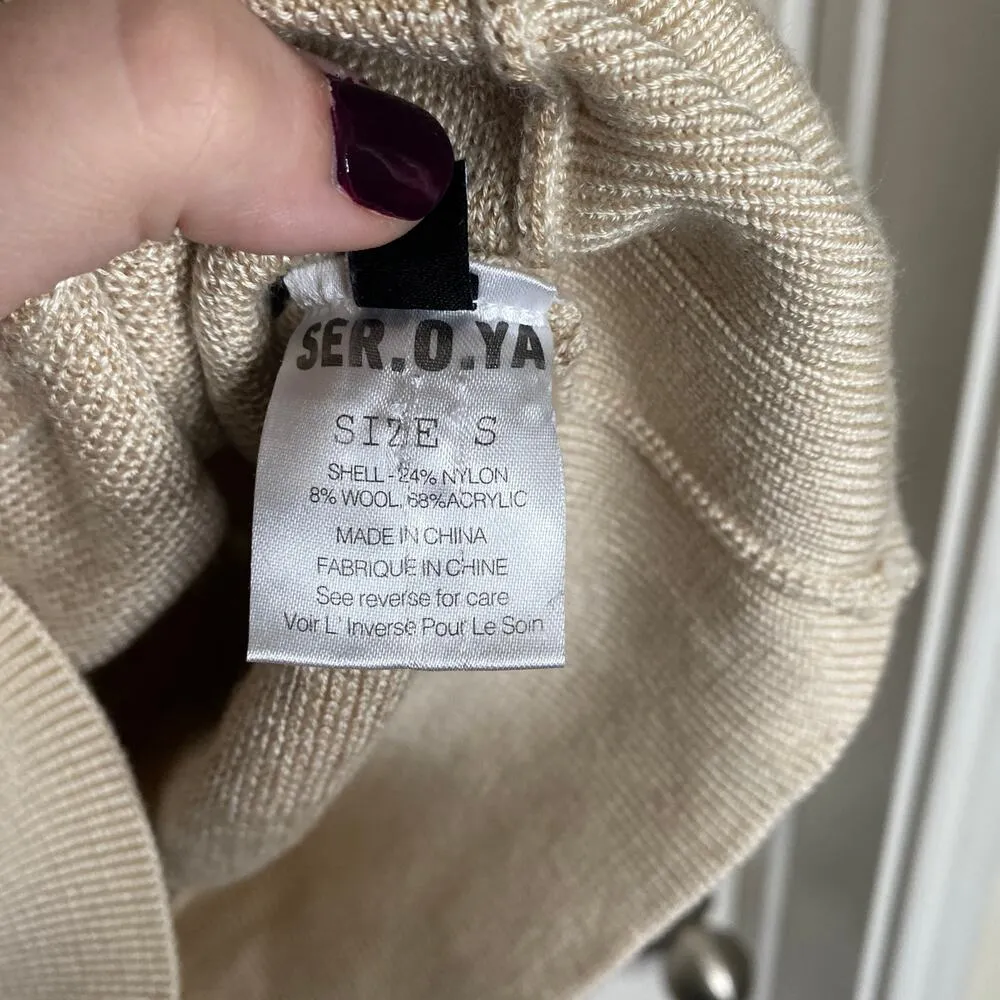 SER.O.YA Seroya Abi Oversized Sweater Light Dark Beige Size Small Preppy Brown - Image 8