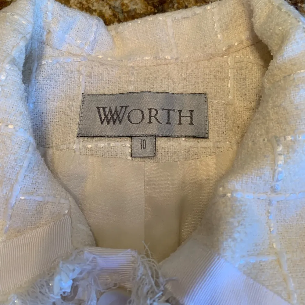 Worth Ivory Sparkle Shag Jacket Blazer Size 10 White - Image 6