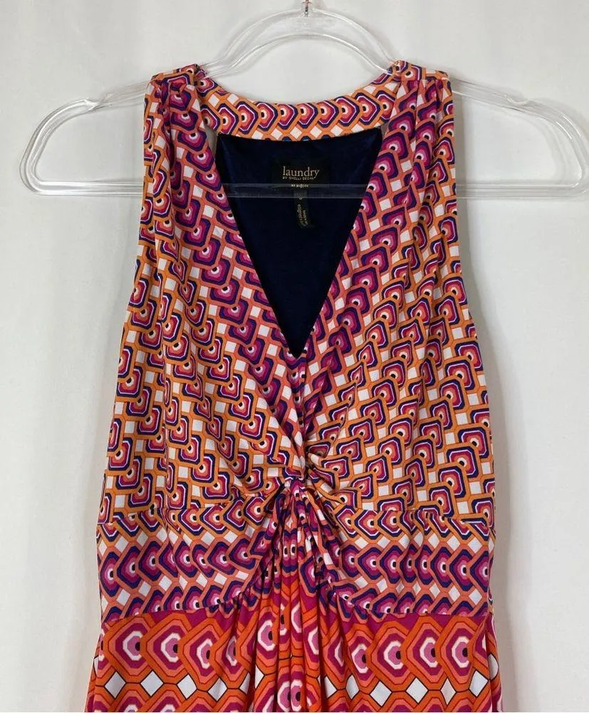 Laundry by Shelli Segal | Orange Pink Navy Geometric Patterned Sleeveless Dress - Image 2