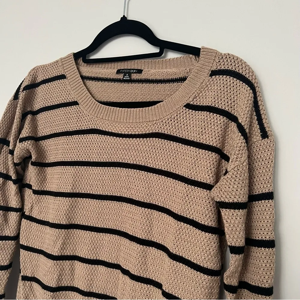 Papermoon Tan Black Striped Knit Crewneck Pullover Sweater Size S - Image 7