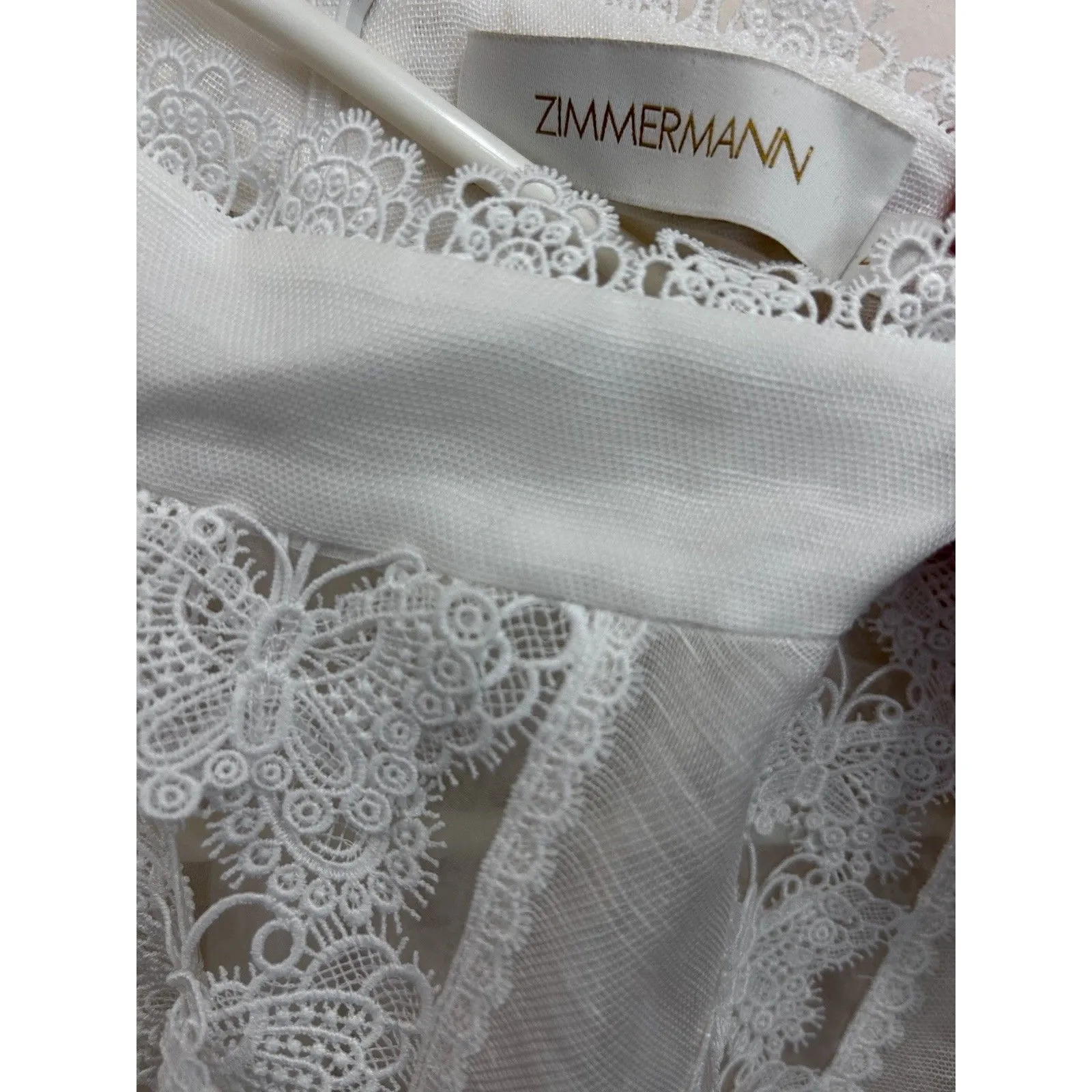 Zimmermann White Super 8 Butterfly Lace Top silk Organza Size 2 AU/8 US - Image 7