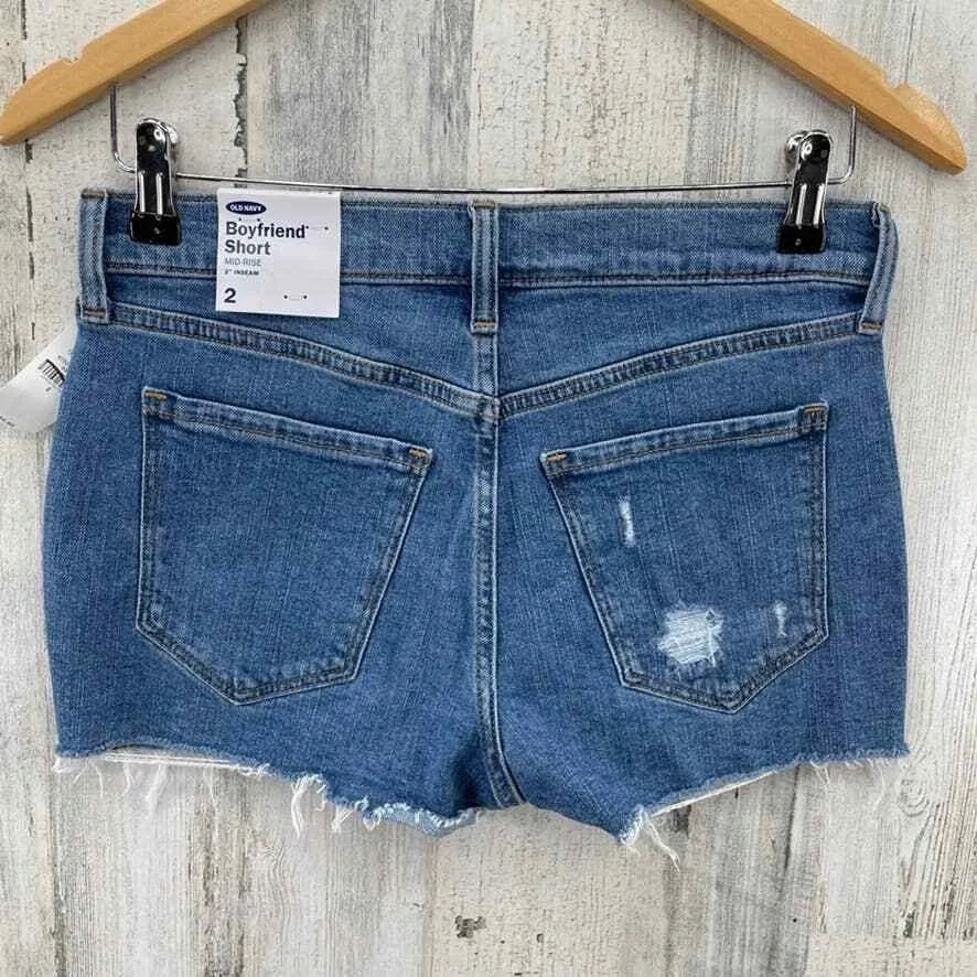 Old Navy Boyfriend Short Jean Shorts Womens 2 Blue Distressed Mid Rise NEW - Image 4