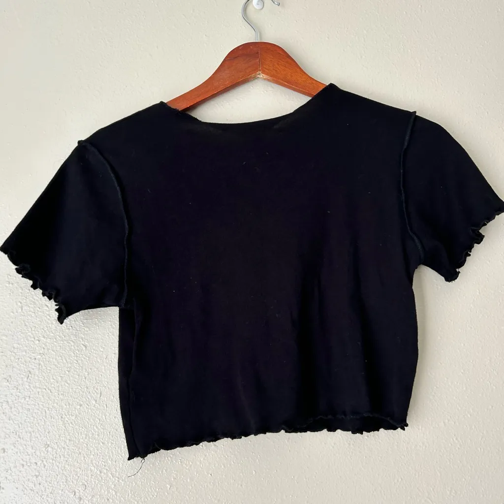 Urban Outfitters Black Lettuce Edge Y2K Rhinestone Heart Crop Top Size Large - Image 6