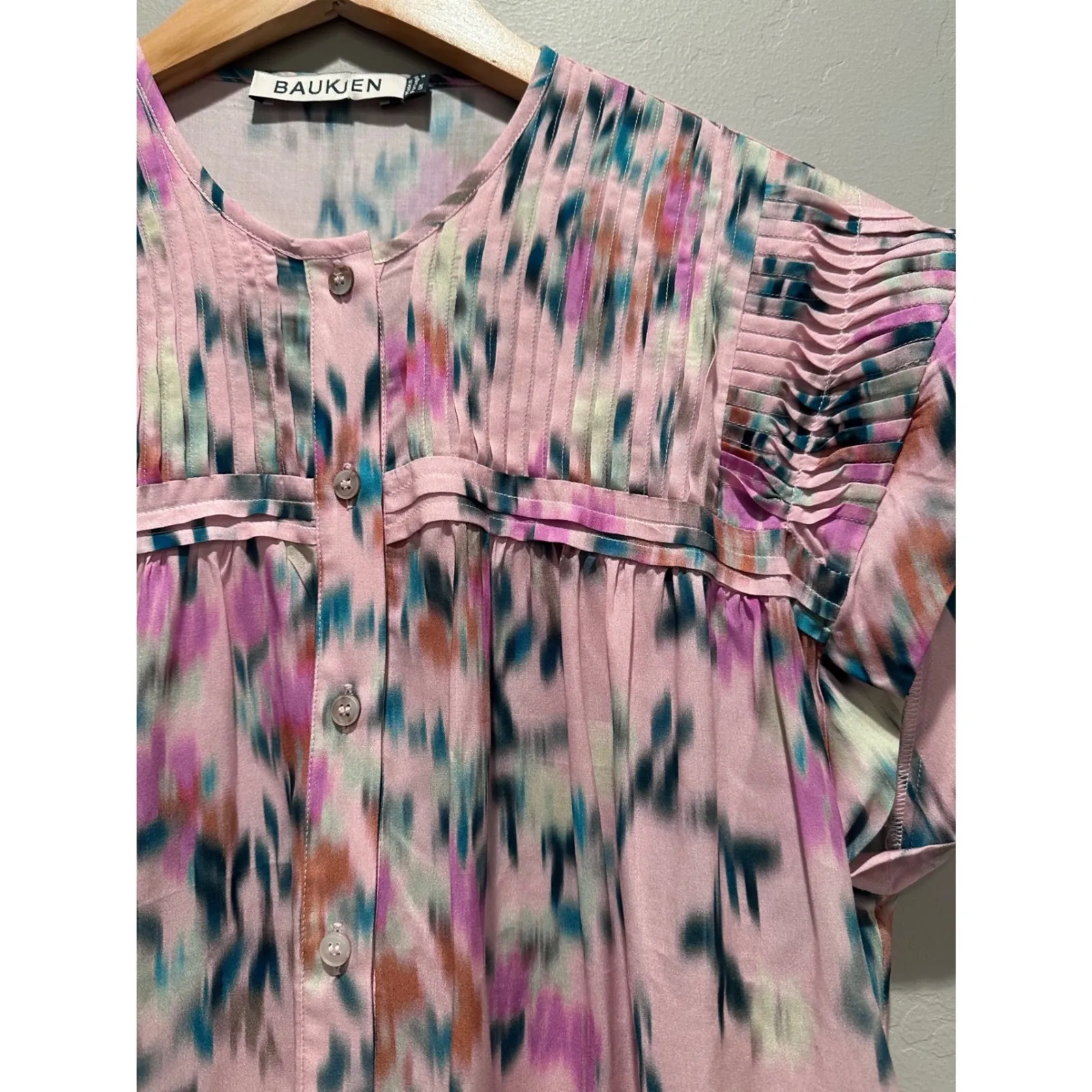 Baukjen Pink Gia Floral Watercolor Short Sleeve Blouse Size US 4 - Image 5