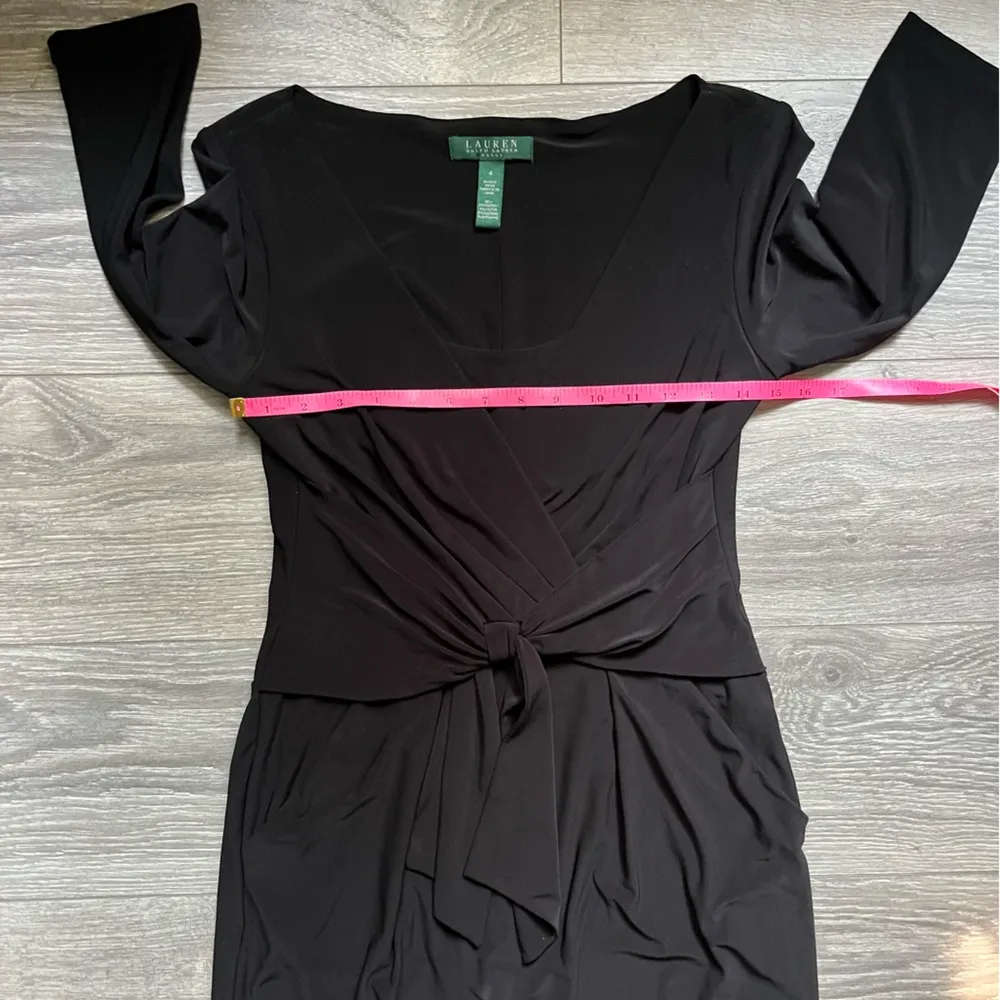 Lauren Ralph Lauren Black Long Sleeve Twist Front Knee Length Dress Size 4 Work - Image 6