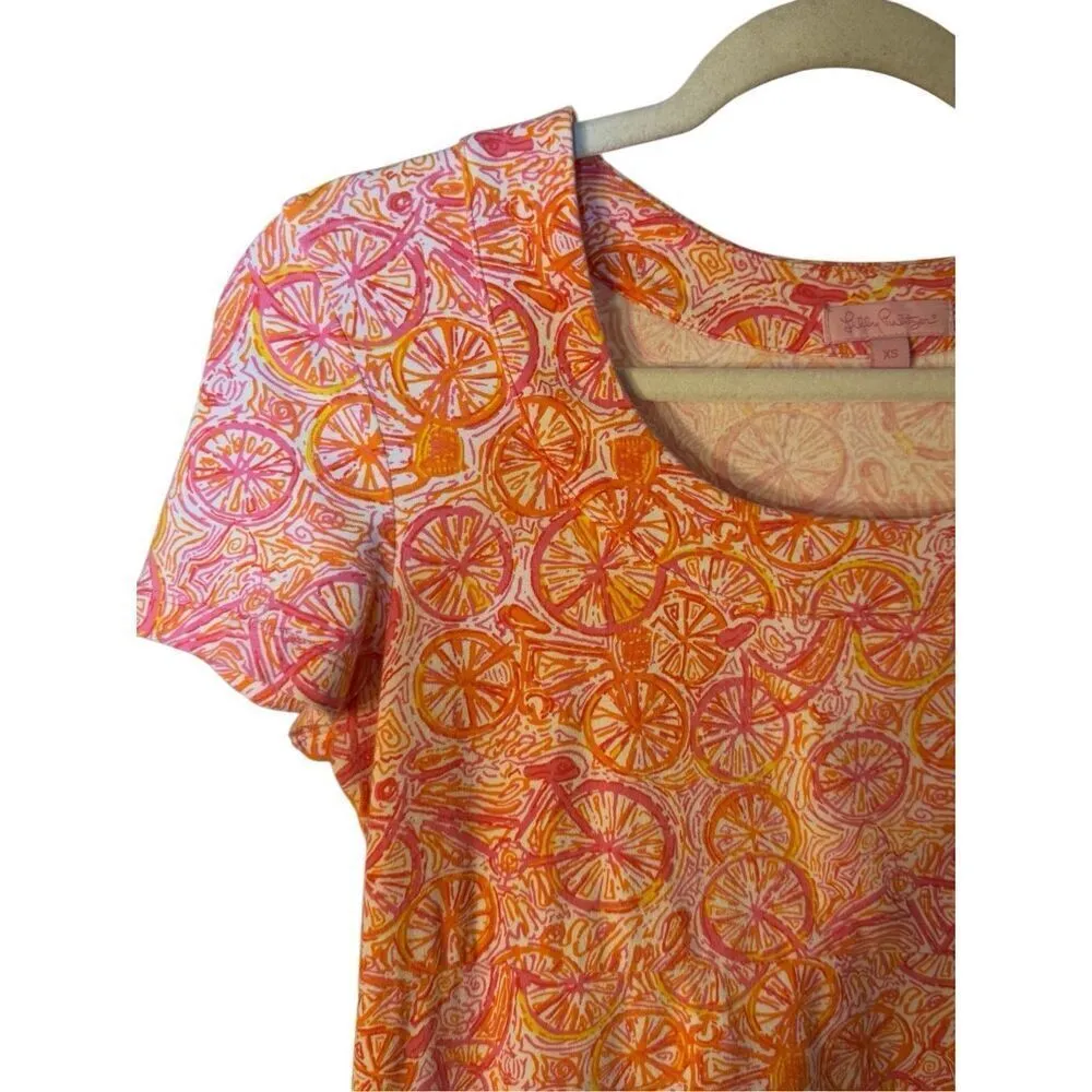 Lilly Pulitzer Kelsea Dress in Ten Speed Bicycle Print Sz XS Orange Pink - Image 5