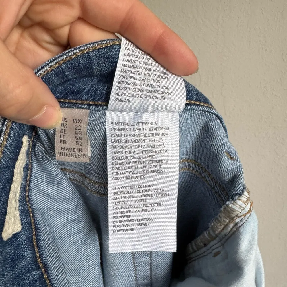 LOGO Lori Goldstein Two Tone Blue Denim High Rise Straight Leg Jeans Womens 18W - Image 5