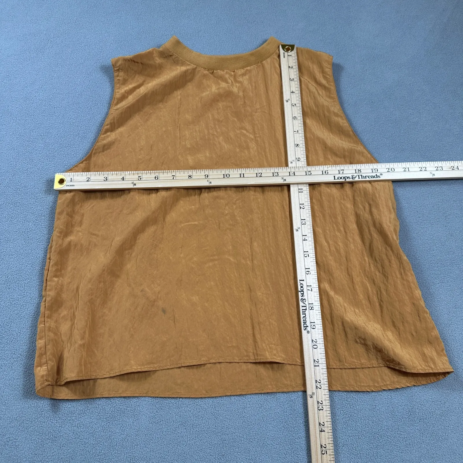 Vigoss Sleeveless Top Blouse L Womens Ochre Textured Mock Neck Crinkle Tank - Image 3