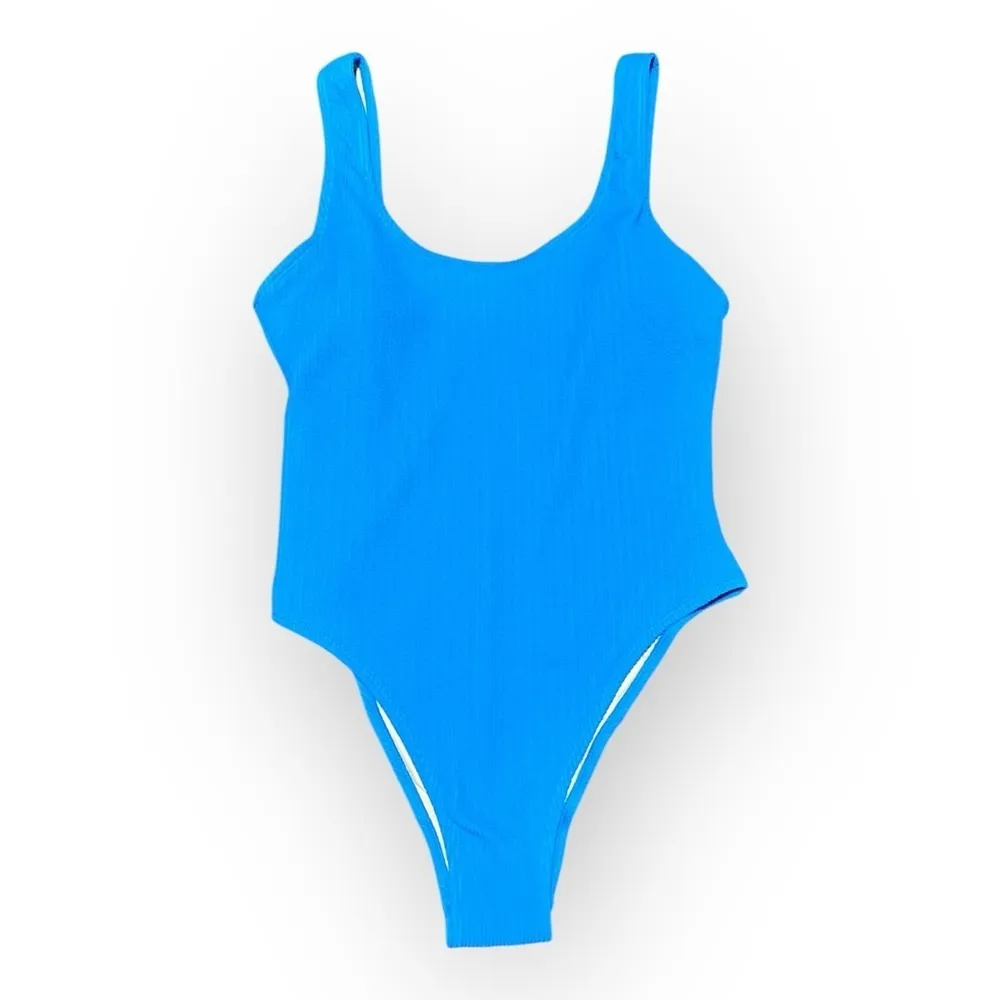 Cotton On Body Scoop Back One Piece Cheeky Ribbed Swimsuit Bonnie Blue Large NWT - Image 2