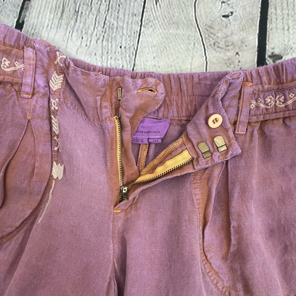 Anthropologie Boho Embroidered Parachute Pants size XS purple distressed - Image 9
