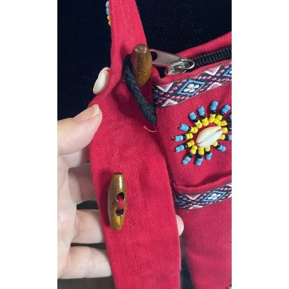 Colorful‎ Red Beaded Shells Crossbody Purse Adjustable Boho Festival Art Hippie - Image 3