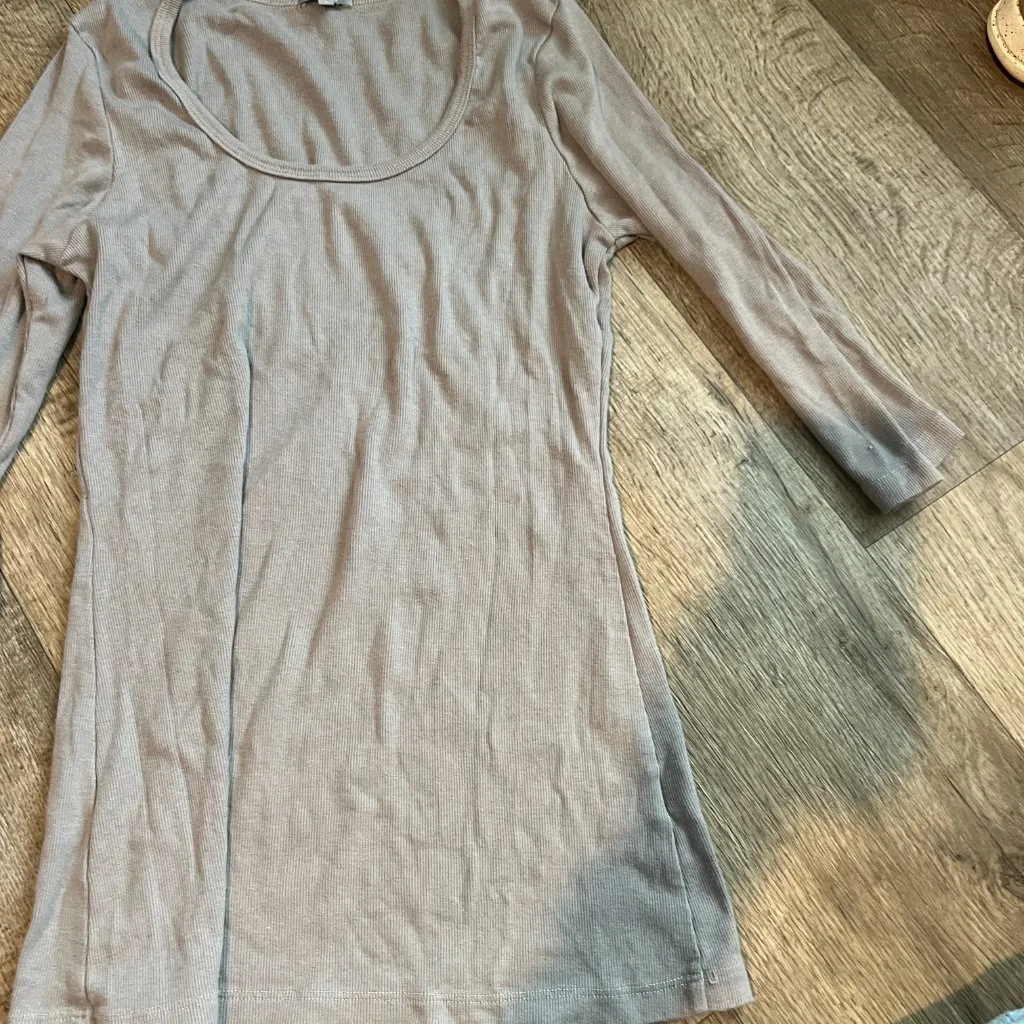 PJ HARLOW norah 3-4 sleeve rib tee in clay size small - Image 2