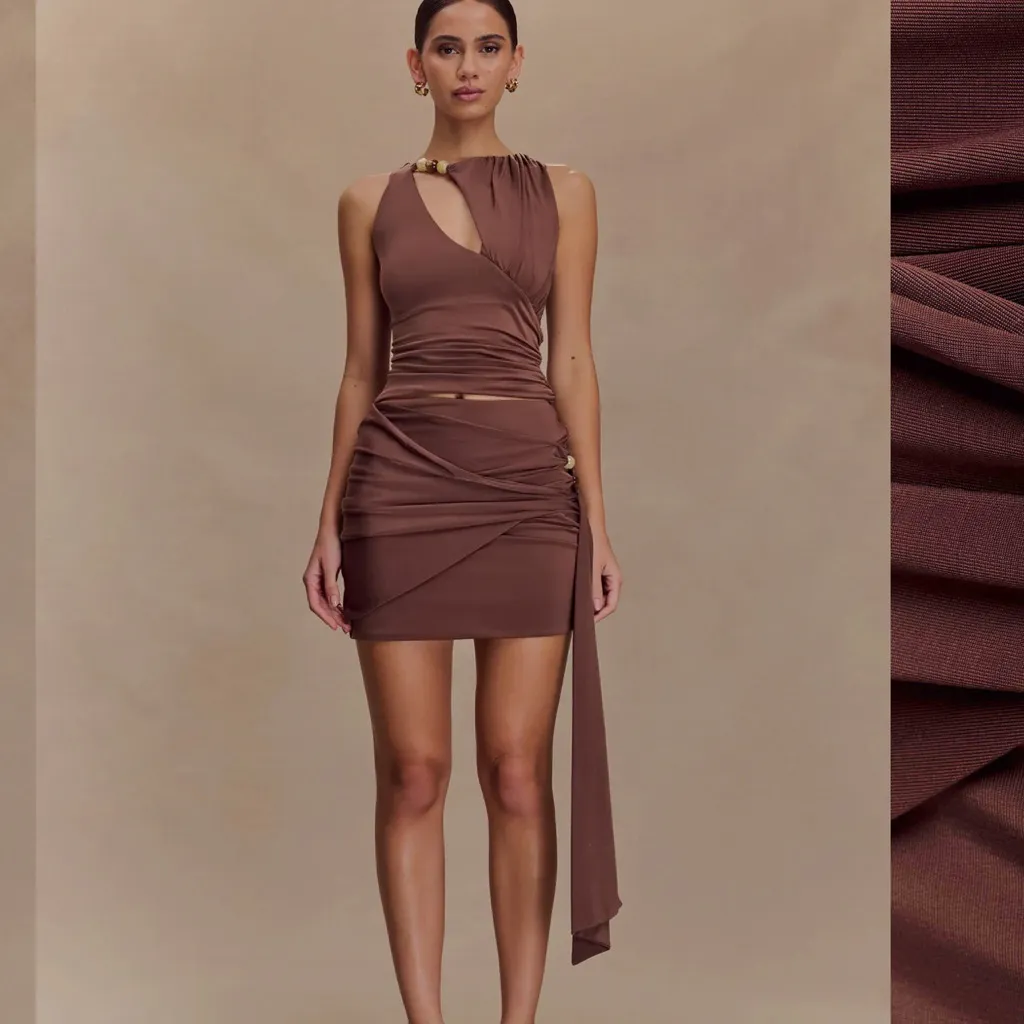 Meshki - Alicent Slinky Beaded Mini Skirt - Chocolate - Image 6