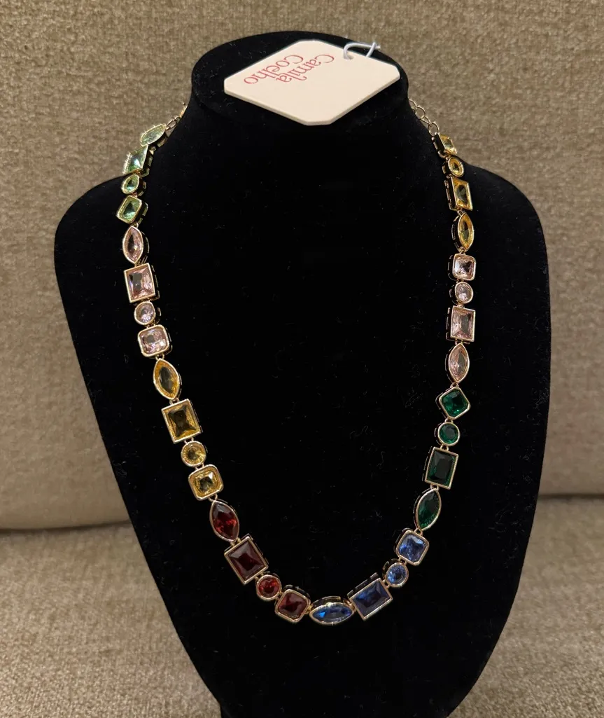 NWT Camila Coelho Gemstone Jewel Bejeweled Multicolor Rainbow Gold Necklace - Image 1