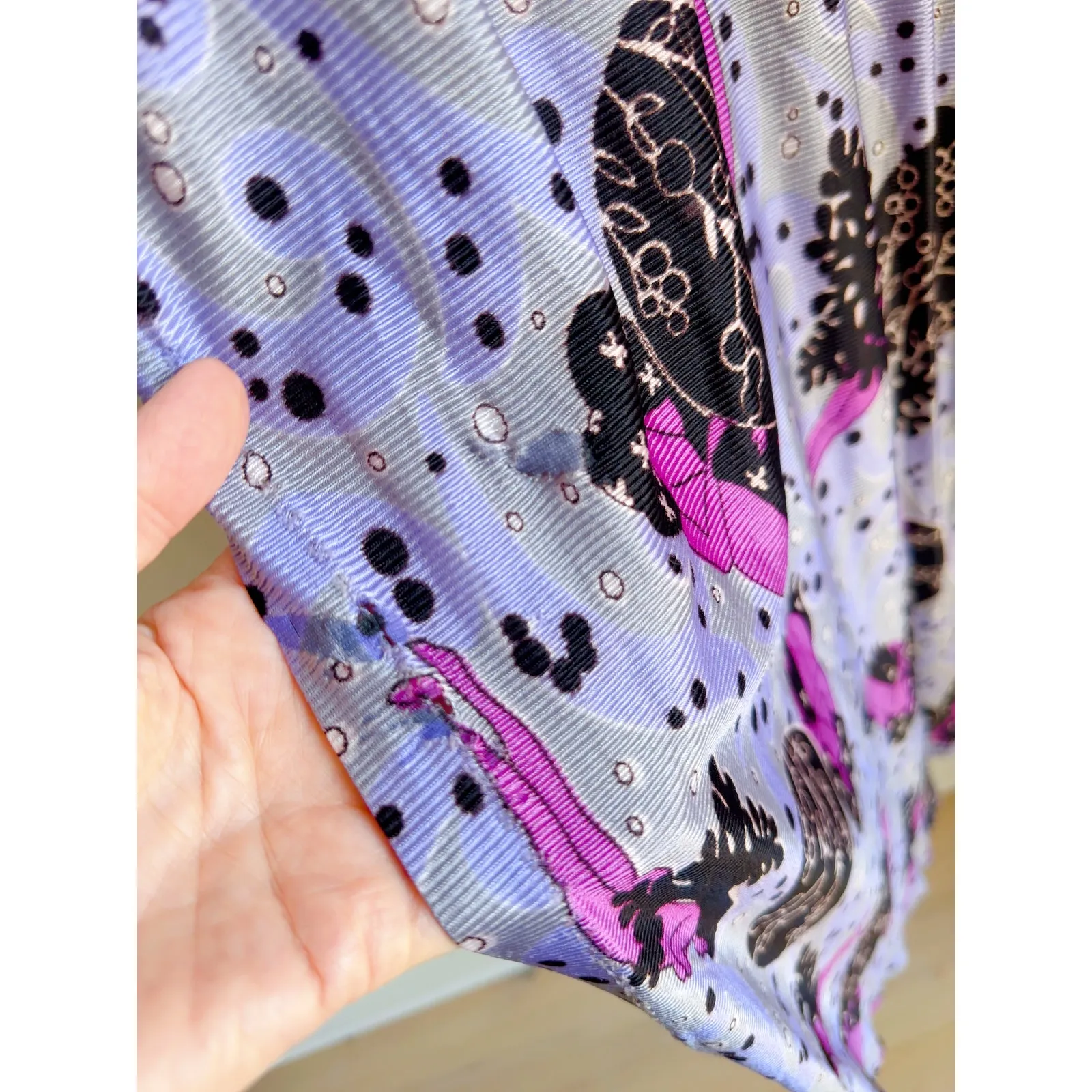 Vintage 70s Maxi Dress Sea Siren Print Purple Black Sexy Fit Side Slits Maxi Size 6 - Image 5