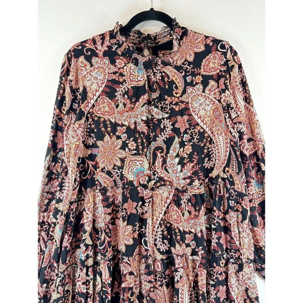 Anthropologie Womens Dress Brown Cady Tiered Tunic Paisley Puffed Boho Medium - Image 7