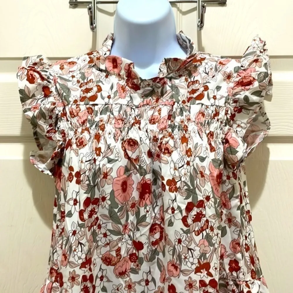 Floral High Neck Tiered Flutter Sleeve Mini Dress Size L - Image 2