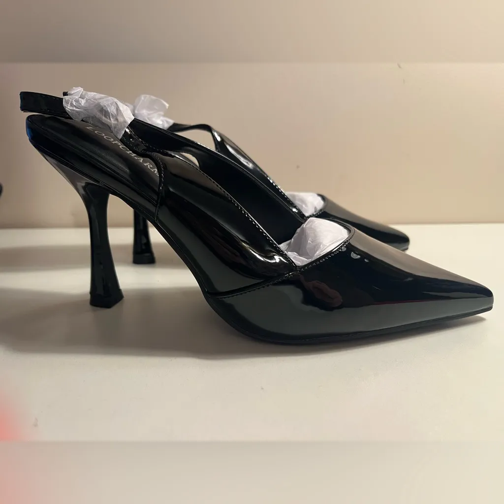 New in box Loopcharm Black PU Slingback Pointed Toe Pumps 3.15” Heel Size 8 - Image 8