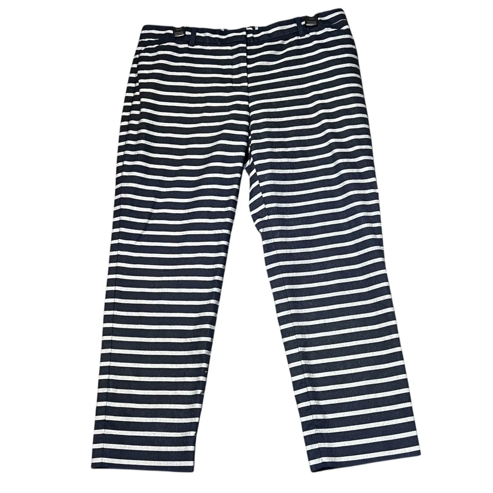 Gap Slim Cropped Striped Pants Womens 8 Black Grey Stretch Office Casual Party - Image 2